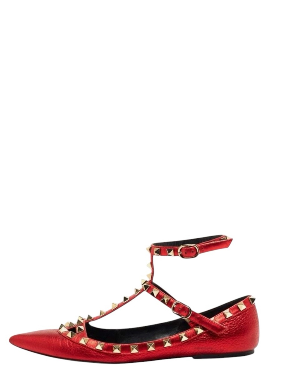 Valentino Garavani Ballerina Metallic Leather Rockstud Ankle Cage Ballet Flats